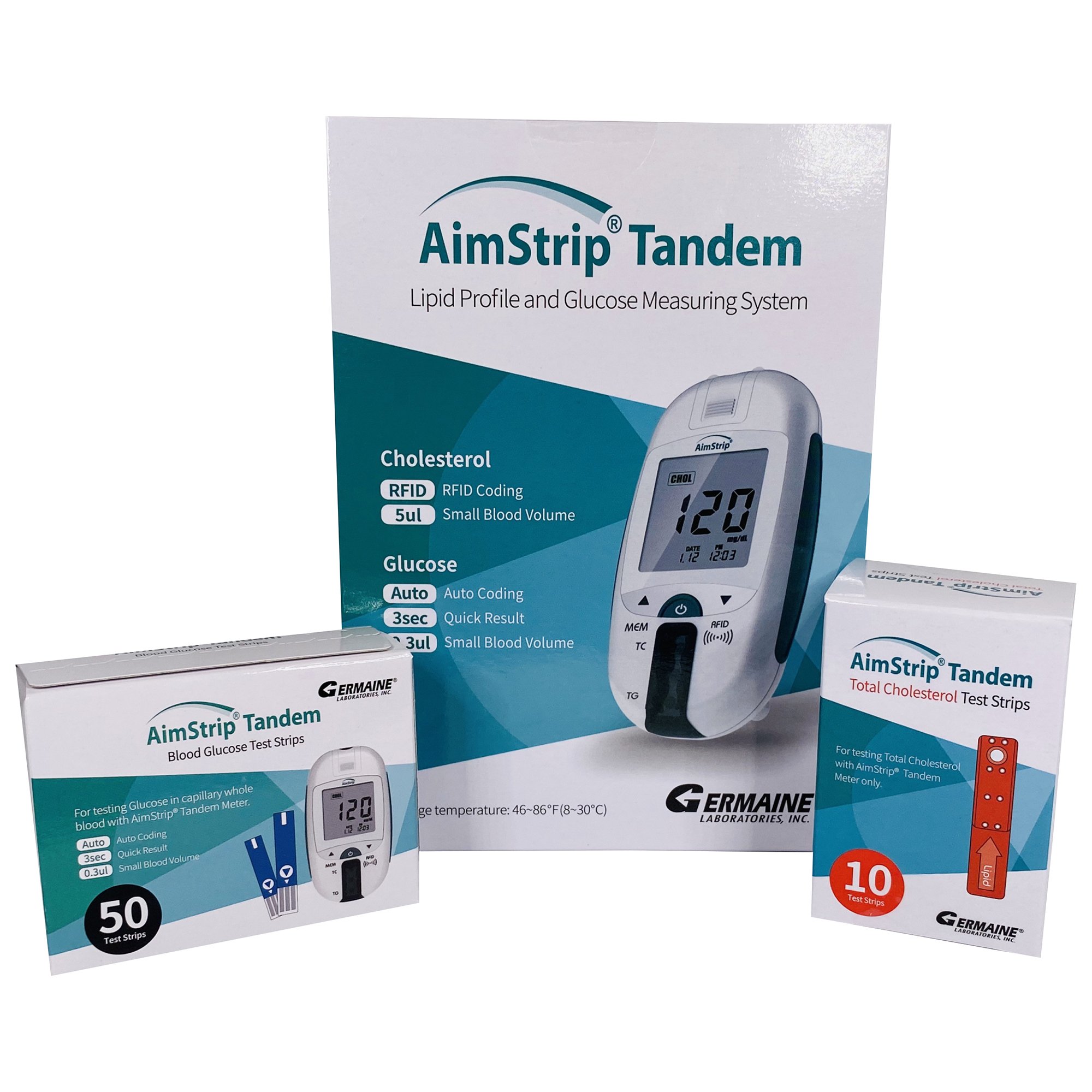 Test System Glucose / Lipid Profile Meter Starter Bundle AimStrip® Tandem CLIA Waived Germaine Lab 77345 by Germaine Laboratories  ID 77345